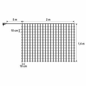 Perdea luminoasă LED DOT, 2 x 1,4 m, alb cald - Img 2