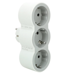 Prelungitor triplu 2P F cu protectie, 16 A, alb-gri