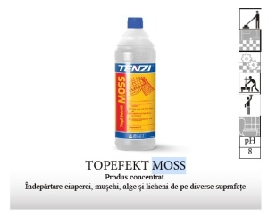 Professzionális megoldás járdák, beton, külső falak tisztítására, koncentrált, eltávolítja a gombákat, mohát, algákat és zuzmót, pH8, 1L, 1 liter, Tenzi Topefekt MOSS