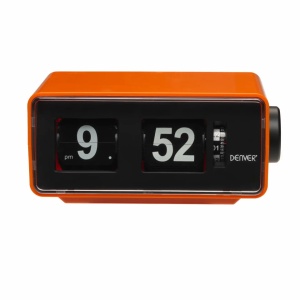 Radio cu Ceas tip VINTAGE Deșteptător Retro Denver CR-425, Afișaj Mecanic Flip Clock, Tuner PLL FM, Alarmă Duală, Sursă Backup 4x AA, Portocaliu - Img 2