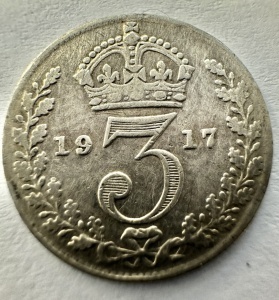 REGATUL UNIT. - GEORGE V . -3 PENCE 1917. - ARGINT 0.925. - Img 2