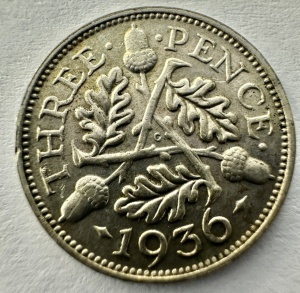 REGATUL UNIT - GEORGE V -3 PENCE 1936 -ARGINT - Img 2