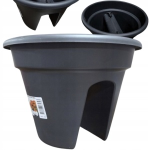 Set 3 ghivece pentru gard / balustrada, diametru 30cm, negru, PVC - Img 7