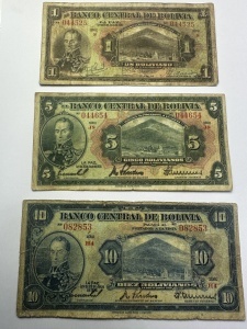 Set Bancnote - Bolivia - 1/5/10 Bolivianos 1928
