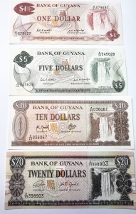 Set Bancnote - Guyana - 1/5/10/20 Dollars ( 1966-1992 )