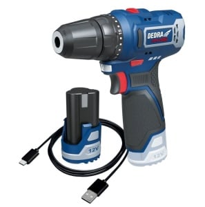 Set masina insurubat / gaurit, acumulator 12V 2Ah, incarcare usb C, 32Nm, 2 viteze, Dedra