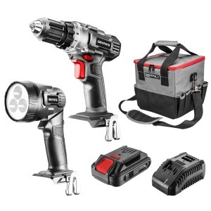 Set unelte:masina de gaurit, lanterna, acumulator 2Ah, incarcator, Energy+ 18V, Li-Ion