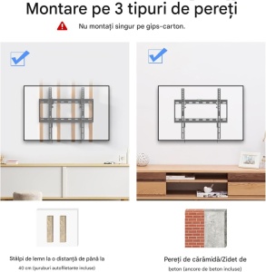 Suport pentru TV, televizor cu diagonala intre 26" - 60", greutate maxima 45kg, VESA de la 100x100 pana la 400x400, Suptek - Img 6