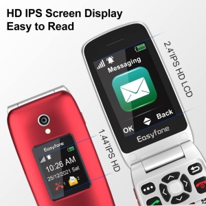Telefon mobil cu clapeta de buget pentru seniori, cifre mari, camera, sunet puternic, USB-C, 2 x ecran LCD COLOR, Easyfone Prime A1 PRO 4G, ROSU - Img 8