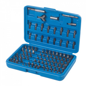 100 darabos bit készlet, torx, kereszt, egyenes, atipikus, pillangó, műanyag szállító doboz, Silverline