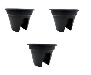 3 db-os cserepek kerítéshez/korláthoz, 30cm átmérőjű, fekete, PVC
