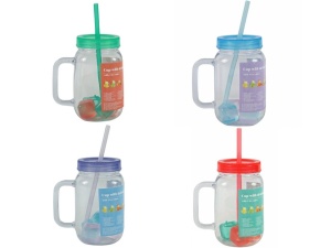 4 pohárból álló készlet limonádé tálalásához, műanyag szívószálak, szilikon kockák, 550ml