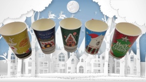 500 darabos papírpohár készlet forró italokhoz, teához, kávéhoz, forralt borhoz, karácsonyi témára, vásárokhoz, 16oz, 470ml, D90mm - Img 4