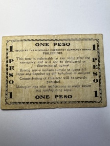 Bancnotă rară – 1 Peso, Filipine, 1944 – Mindanao Emergency Currency Board - Img 2