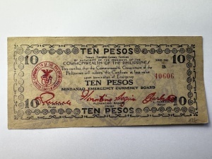 Bancnota Rara Filipine - 10 Pesos – Mindanao Emergency Currency Board, 1943