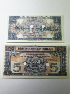 Bancnote militare britanice WWII – 1 Shilling & 5 ( 1946-1948 )