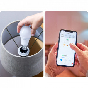Bec LED inteligent WiZ Dimmable, Wi-Fi, A60, E27, 8W (60W), 806 lm, temperatura lumina alba calda, compatibil Google Assistant/Alexa/Siri, AMBALAJ DETERIORAT - Img 5