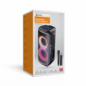 Boxă Activă de Petrecere Denver BPS-370, 100W RMS, Două Woofer-e 6.5", Bluetooth 5.3, Karaoke, Microfon Wireless Inclus, Lumini LED RGB, TWS, IPX4, Roți și Mâner, Neagra - Img 2