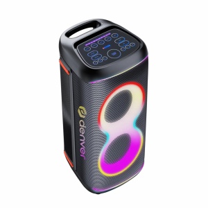 Boxă Activă de Petrecere Denver BPS-370, 100W RMS, Două Woofer-e 6.5", Bluetooth 5.3, Karaoke, Microfon Wireless Inclus, Lumini LED RGB, TWS, IPX4, Roți și Mâner, Neagra - Img 11