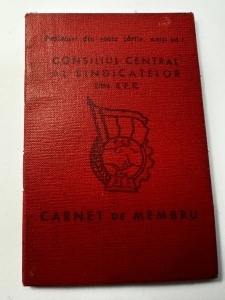 Carnet de membru al Consiliului Central al Sindicatelor din R.P.R. (Republica Populară Română).
