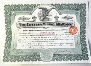 Certificat de acțiuni (1911) • The Estella Mining Company, Colorado – SUA - Img 3