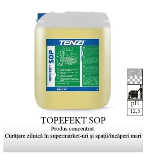 Detergent profesional pentru pardoseli, super concentrat 1:200L, PH 12.5, ideal supermarket, spatii mari, blocuri, 10L, Tenzi Topefekt Sop