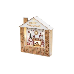 Diorama Craciun calendar advent din lemn cu 24 sertare mici, iluminare led - Img 2