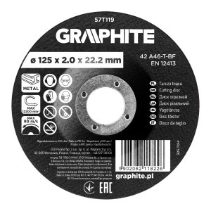 Disc de taiere, corindon, pentru metal, convex 125 x 2.0 x 22.2 mm, 42 A46-T-BF