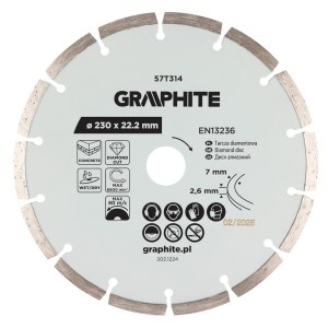 Disc de taiere diamantat, segmentat, 230 x 22,2 mm, taiere uscata si umeda