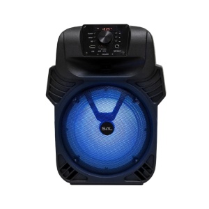 Hordozható hangszóró, 2-utas audiorendszer, mélynyomó, Bluetooth, FM rádió, digitális kijelző, LED fényhatás, SAL PAR20BTC