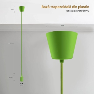 Kit plafoniera, soclu E27, bec maxim 60W, PVC verde, cablu impletit 1m, ExtraStar - Img 3