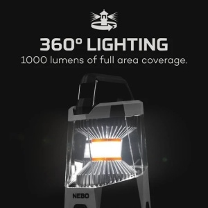 LED kemping zseblámpa, hordozható, újratölthető akkumulátorral vagy elemekkel, 1000lm, fehér fény 360/120 fokban vagy piros, IPX4, fekete, power bank funkció, Nebo Galileo 1000 NEB-LTN-0004-G - Img 5