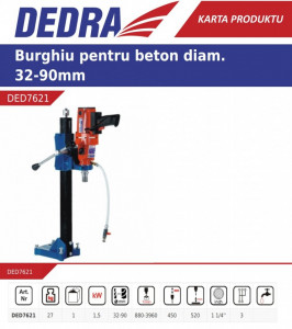 Magfúrógép , 1500W , 32-90mm , vizes rendszer , 3 sebesség , Dedra - Img 2