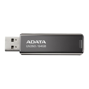 MEMORIE USB 2.0 ADATA 64 GB, retractabila, carcasa metalica, negru, "AUV260-64G-RBK"