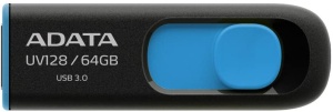 MEMORIE USB 3.2 ADATA 64 GB, retractabila, carcasa plastic, negru / albastru, "AUV128-64G-RBE"