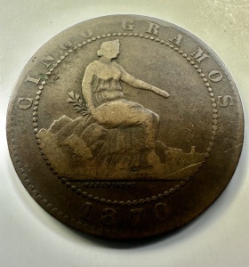 Moneda Spania - 5 Centimos 1870 - Guvern Provizoriu . - Img 2