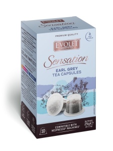 Pachet 10 capsule ceai premium compatibile NESPRESSO, 10 x 2.5g, EARL GREY, ceai negru, Evolet Sensation