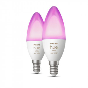 Pachet 2 becuri LED RGB inteligente Philips Hue B39, Bluetooth, Zigbee, E14, 4W (25W), 470 lm, lumina alba si color - Img 2