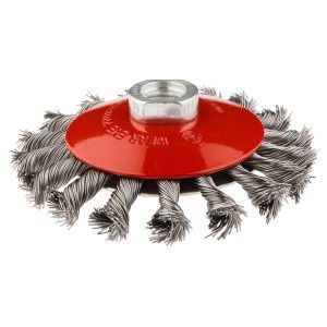 Perie conica, rosu,115mm x M14 sarma inox impletita 0.50mm