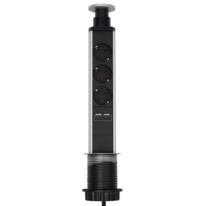 Prelungitor 3p, incastrabil in masa, 2xUSB - Img 1