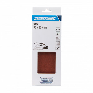 Set 10 foi abrazive, 1/3, 230 x 93mm, grit 80, oxid de aluminiu, Silverline - Img 1