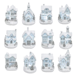 Set 12 casute iluminate led, decor Craciun pentru masa, geam, brad, 10 x 6 x 7cm