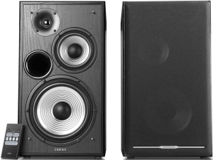 Set 2 boxe active premium pentru PC, muzica, gaming, 136W, 3 cai, telecomanda, sunet HI-FI, incinte lemn NEGRU, bluetooth, Edifier R2750DB - Img 4