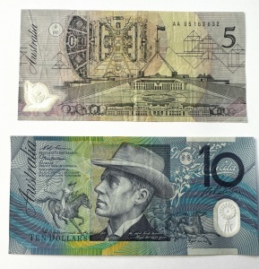 Set Bancnote Australia - 5/10 Dollars ( 1992-1993 ) - Img 2