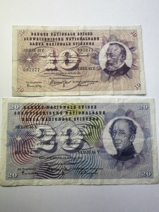 Set Bancnote - Elvetia - 10/20 Francs ( 1963-1965 )