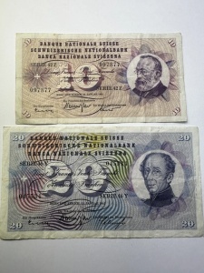 Set Bancnote - Elvetia - 10/20 Francs ( 1963-1965 ) - Img 3