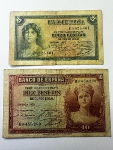 Set Bancnote - Spania - 5/10 Pesetas 1935 - Certificado de Plata