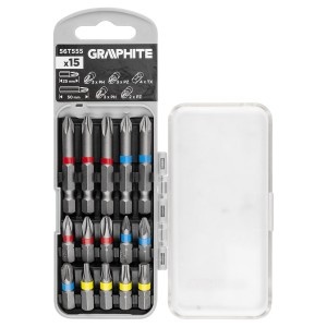 Set de biti PH2x2, PH3, PZ2x2 x 50 mm, PH1/2/3, PZ1/2/3, TX10/20/25/30 x 25 mm, 15 buc.