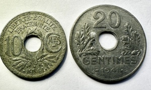 Set Monede Franta - Ocupatie Germana - 10/20 Centimes 1941