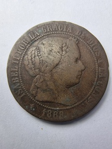 Spania - 1868 – Regina Isabella II – 5 Céntimos de Escudo